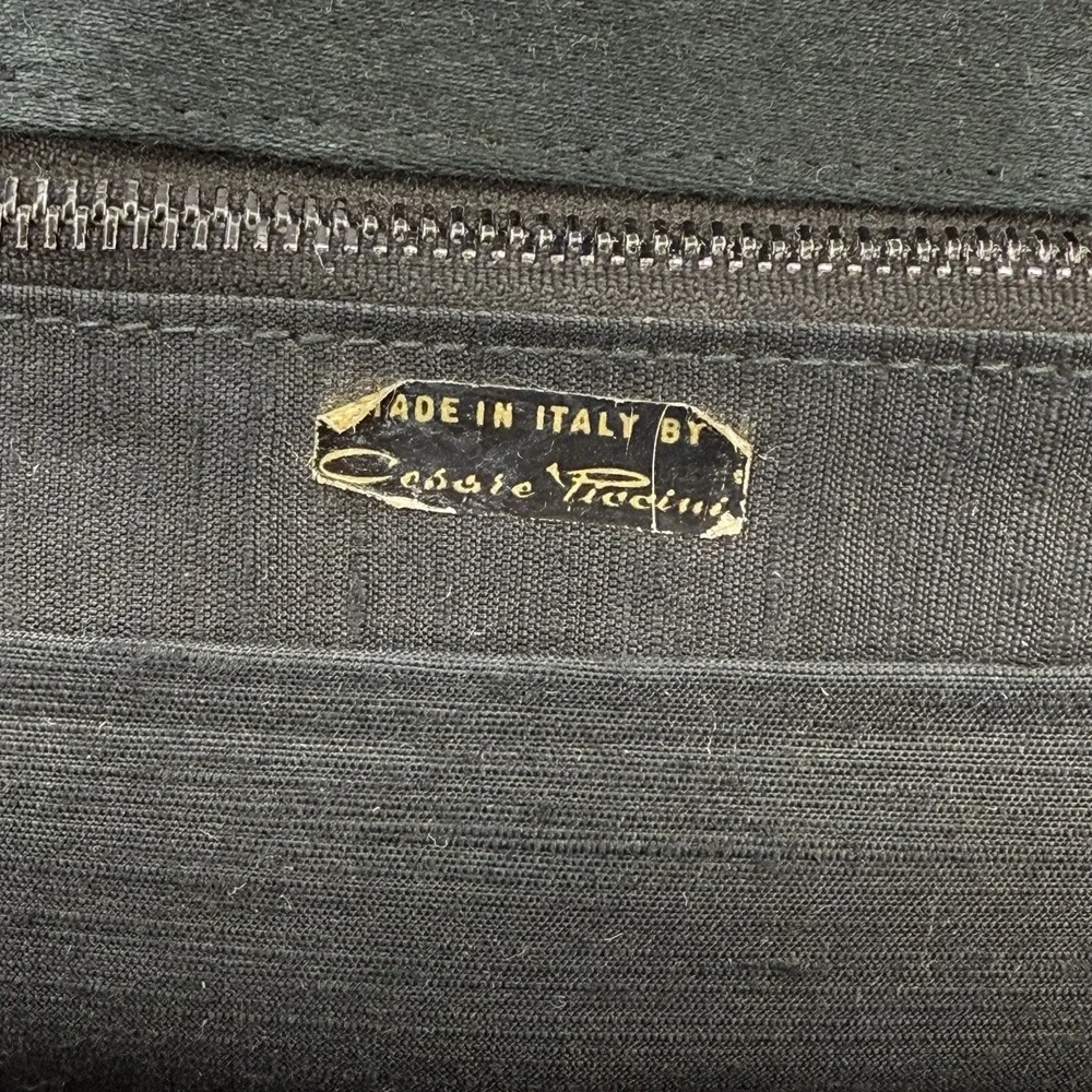 Vtg Cesare Piccini Black Bag Embroidered Motif Push Lock Made in Italy‎ *read
